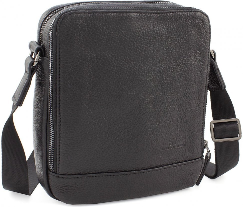 Кожаная наплечная сумка черного цвета на две молнии Leather Collection (11121)