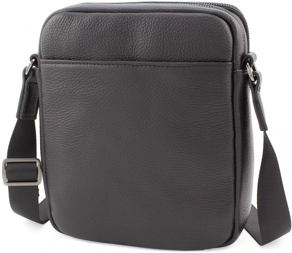Шкіряна наплічна сумка чорного кольору на дві блискавки Leather Collection (11121)