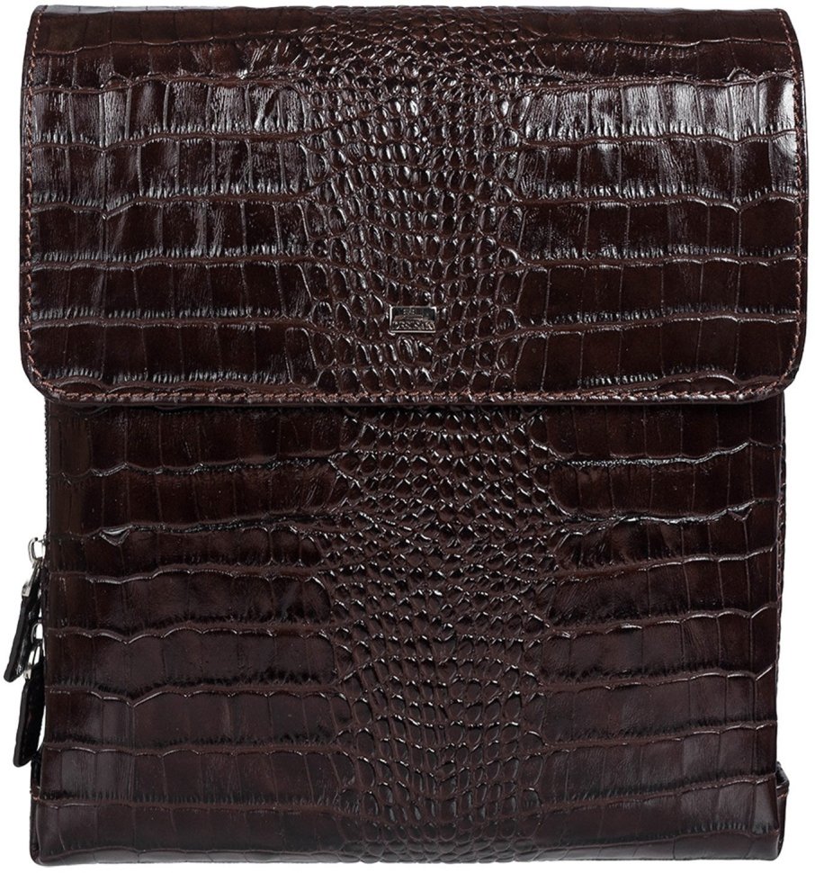 Чоловіча шкіряна сумка коричневого кольору з тисненням під крокодила Desisan (3026-19)