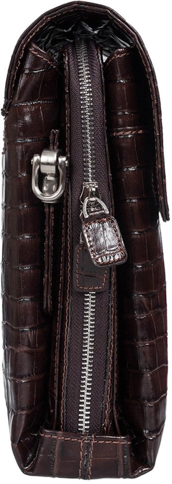 Мужская кожаная сумка коричневого цвета с тиснением под крокодила Desisan (3026-19)
