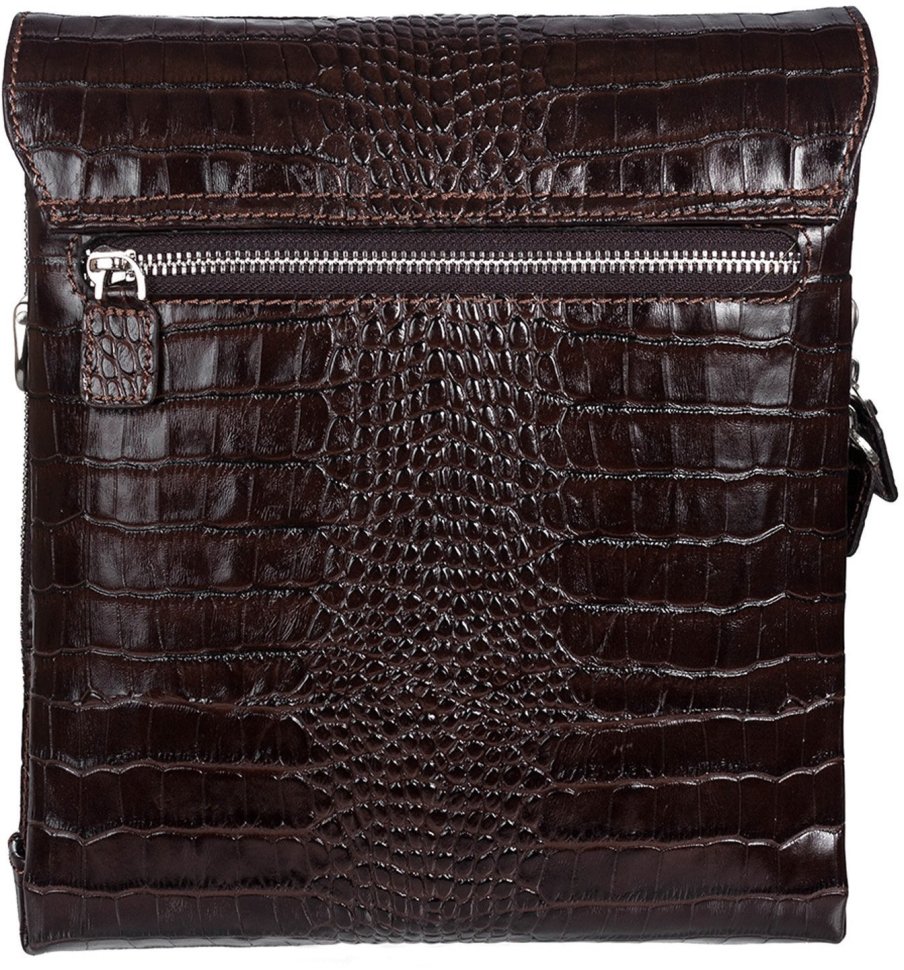 Чоловіча шкіряна сумка коричневого кольору з тисненням під крокодила Desisan (3026-19)
