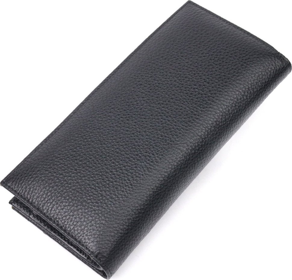 Чорний жіночий горизонтальний гаманець з натуральної шкіри під багато карт KARYA (2421093)