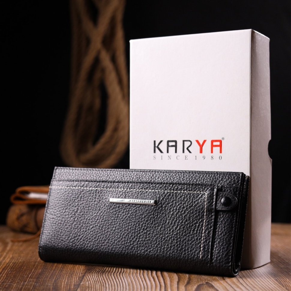 Черный женский горизонтальный кошелек из натуральной кожи под много карт KARYA (2421093)