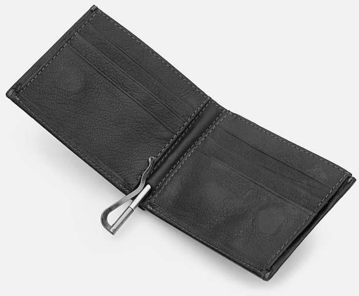 Мужское кожаное портмоне черного цвета с зажимом для купюр Ricco Grande 65007