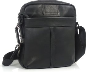 Чорна невелика чоловіча сумка-планшет із натуральної шкіри на змійці Tiding Bag (21224)