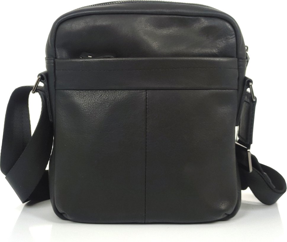 Чорна невелика чоловіча сумка-планшет із натуральної шкіри на змійці Tiding Bag (21224)
