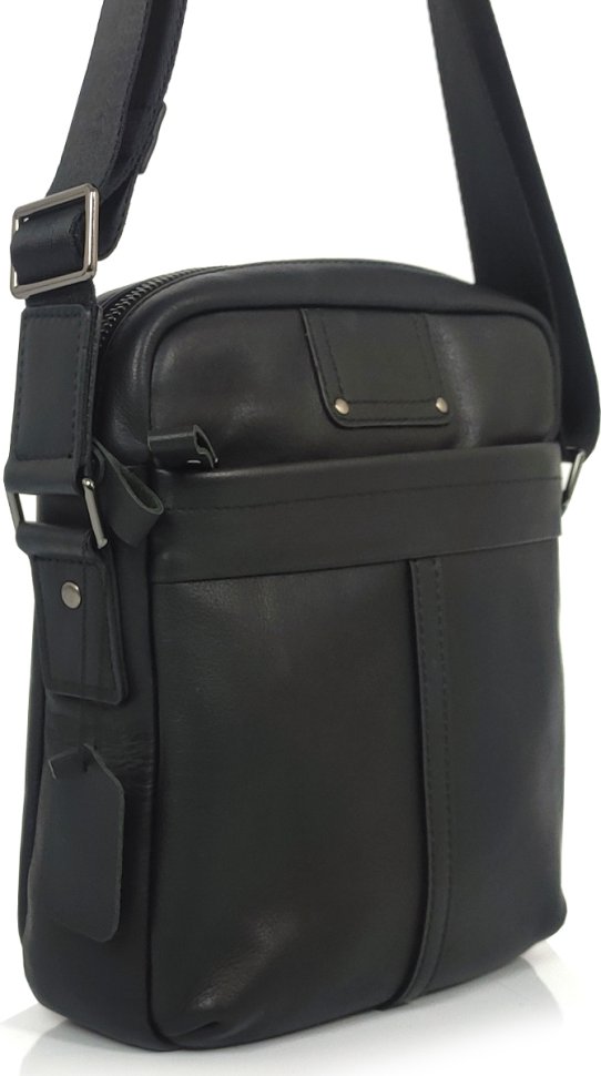 Черная небольшая мужская сумка-планшет из натуральной кожи на змейке Tiding Bag (21224)