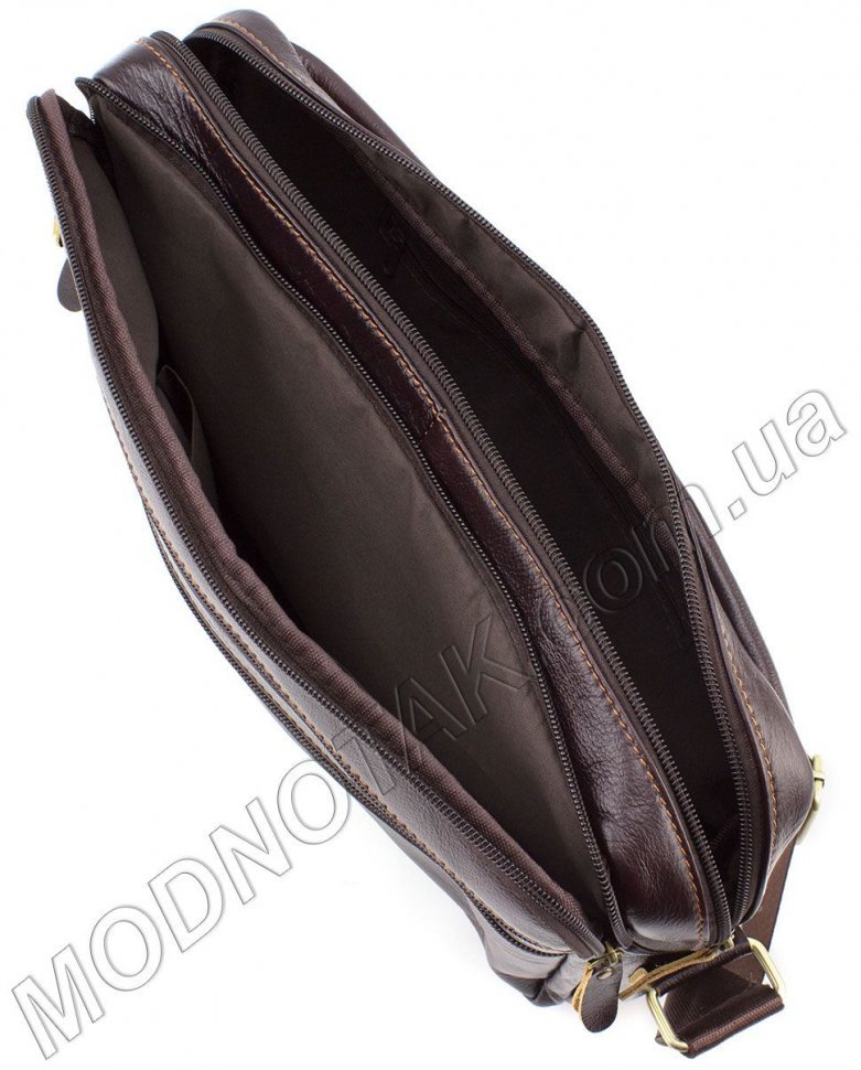 Кожаная  мужская сумка-мессенджер коричневого цвета KLEVENT (11614)