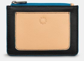 Компактний жіночий шкіряний гаманець на блискавці із RFID-захистом Yoshi Y1321 бежево-чорного кольору 95507