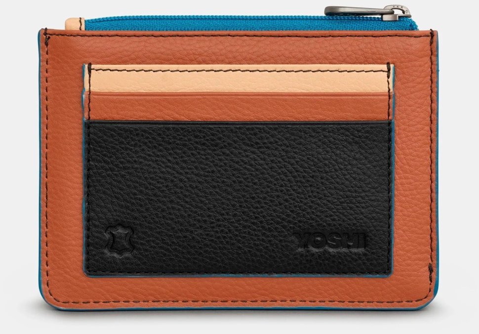 Компактний жіночий шкіряний гаманець на блискавці із RFID-захистом Yoshi Y1321 бежево-чорного кольору 95507 modnotak фото №2