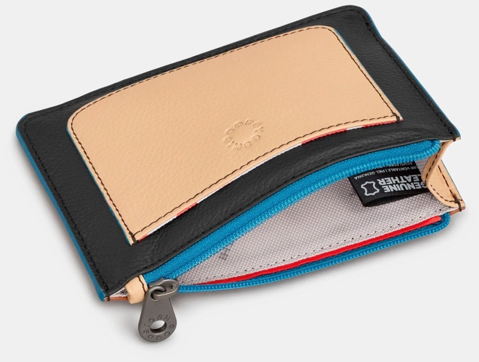 Компактний жіночий шкіряний гаманець на блискавці із RFID-захистом Yoshi Y1321 бежево-чорного кольору 95507 modnotak фото №3