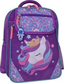 Шкільний текстильний рюкзак для дівчаток фіолетового кольору з однорогом Bagland (55607)