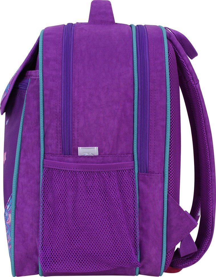 Школьный текстильный рюкзак для девочек фиолетового цвета с единорогом Bagland (55607)