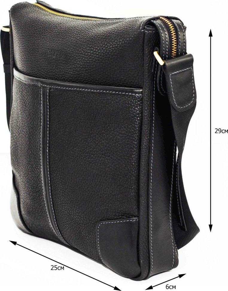 Черная кожаная мужская сумка Флотар среднего размера VATTO (11649)