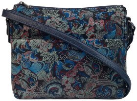 Стильная женская сумка из натуральной кожи с принтом цветов Desisan 106607 синяя