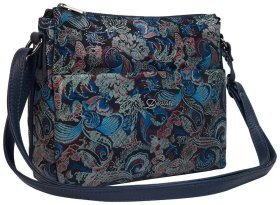 Стильная женская сумка из натуральной кожи с принтом цветов Desisan 106607 синяя