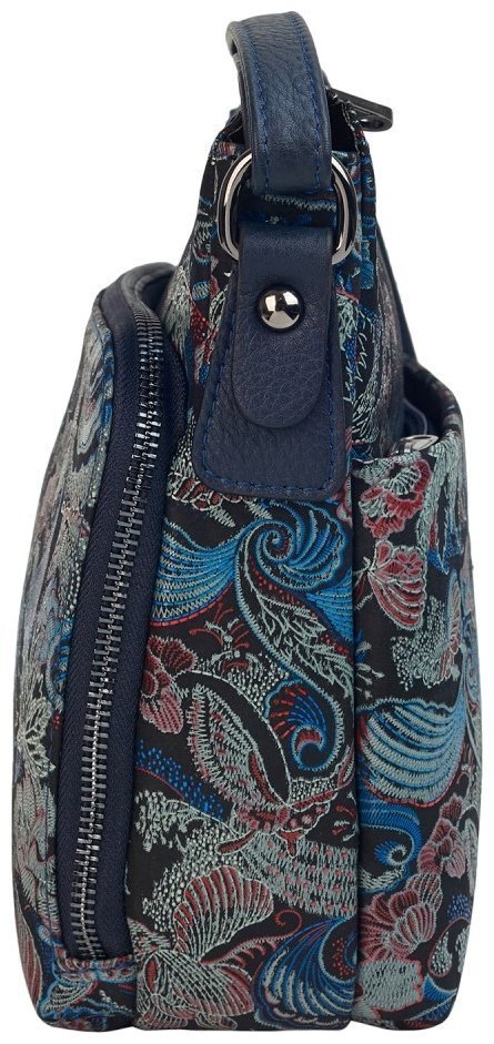 Стильная женская сумка из натуральной кожи с принтом цветов Desisan 106607 синяя modnotak фото №3