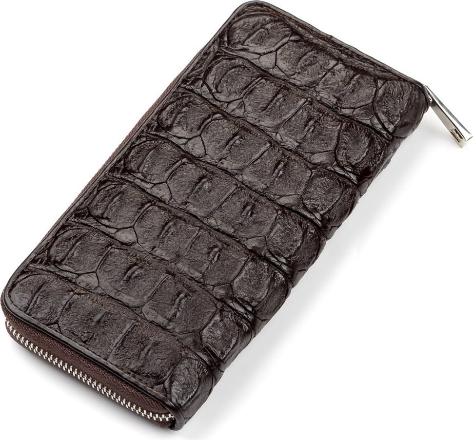 Гаманець-клатч з натуральної шкіри крокодила коричневого кольору CROCODILE LEATHER (024-18011)