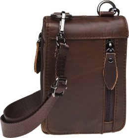 Чоловічі шкіряні сумки маленького розміру через плече в коричневому кольорі Keizer (21399)