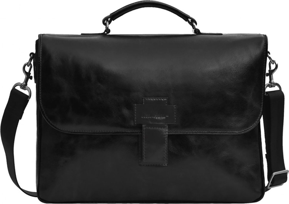 Діловий шкіряний чоловічий портфель чорного кольору в стилі вінтаж Issa Hara (21171)