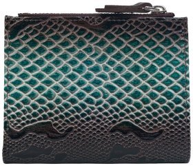 Компактний лаковий жіночий гаманець зі шкіри з фактурою під рептилію Desisan 107307 зеленого кольору на кнопці