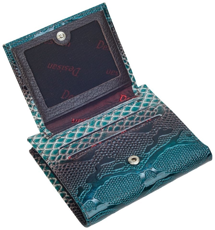 Компактний лаковий жіночий гаманець зі шкіри з фактурою під рептилію Desisan 107307 зеленого кольору на кнопці modnotak фото №3