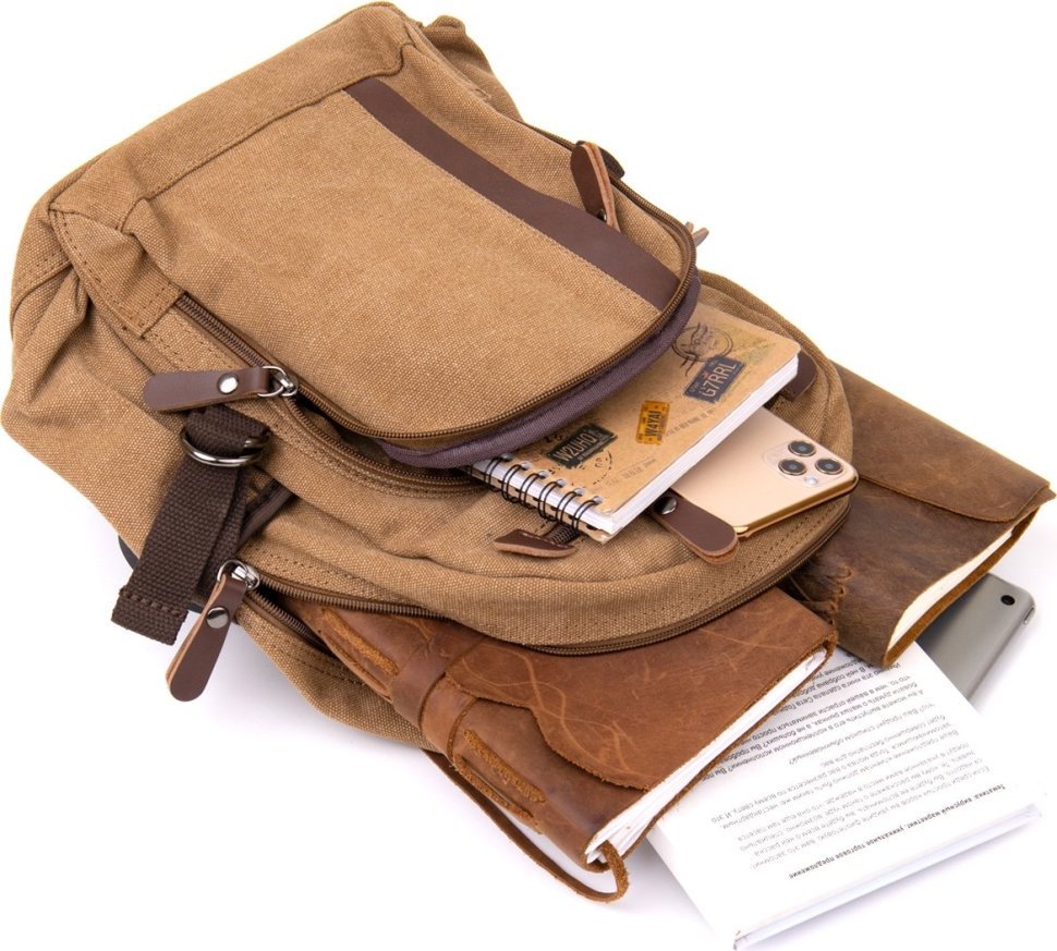 Текстильный рюкзак цвета хаки на молнии Vintage (20603)