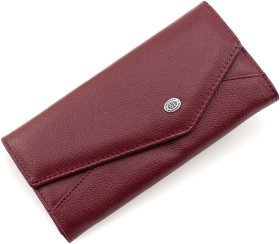 Бордовый женский кошелек из натуральной кожи с ассиметричным клапаном на кнопке ST Leather 1767407