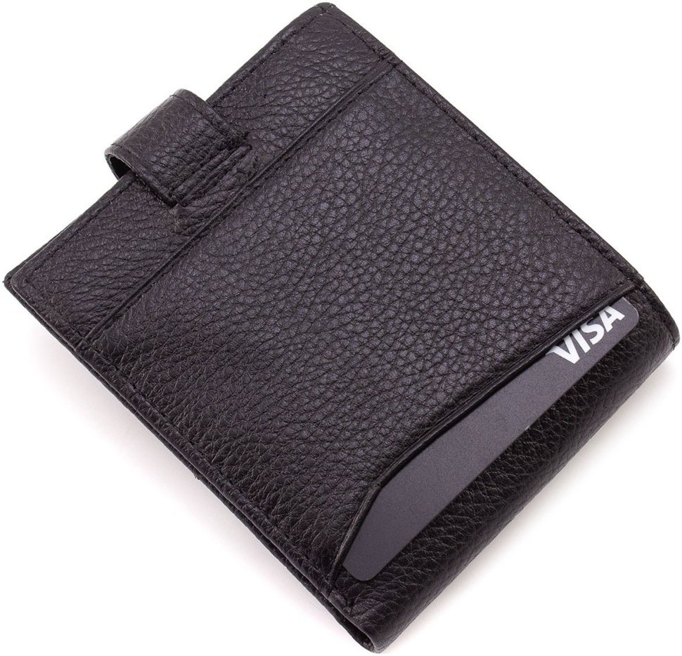 Небольшое мужское портмоне из фактурной кожи черного цвета с монетницей Karya 67507