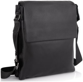 Плечевая мужская сумка среднего размера из натуральной кожи в черном цвете Tiding Bag 77507