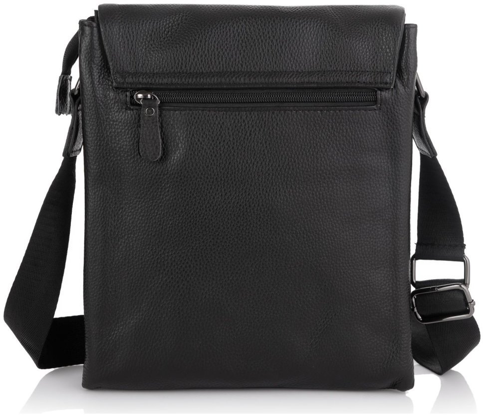 Плечова чоловіча сумка середнього розміру з натуральної шкіри в чорному кольорі Tiding Bag 77507