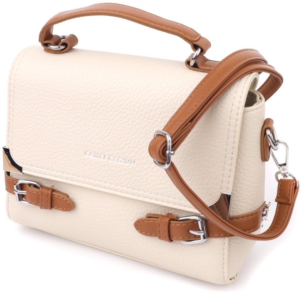 Городская женская сумка на каждый день из качественного кожзама Vintage бежевого цвета 97607 modnotak фото №1