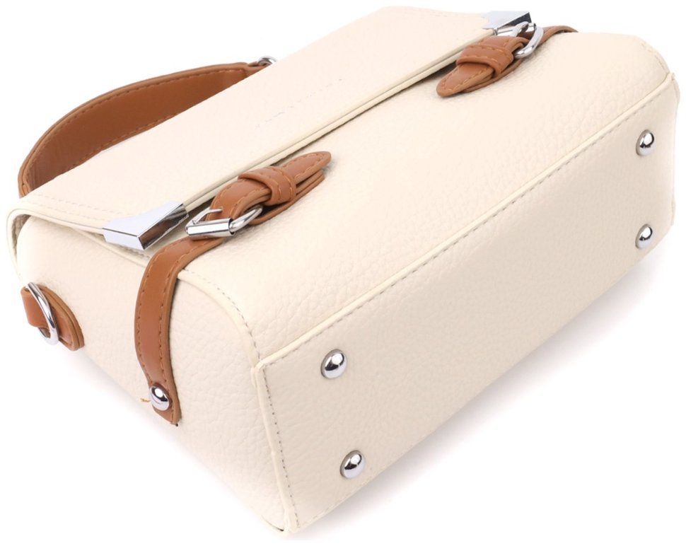 Городская женская сумка на каждый день из качественного кожзама Vintage бежевого цвета 97607 modnotak фото №4