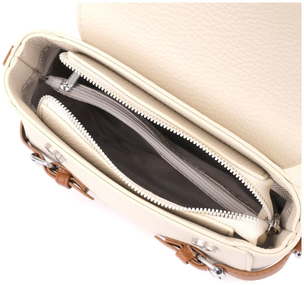 Городская женская сумка на каждый день из качественного кожзама Vintage бежевого цвета 97607 modnotak фото №6