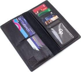 Вертикальный купюрник из качественной кожи черного цвета без застежки Grande Pelle 67807