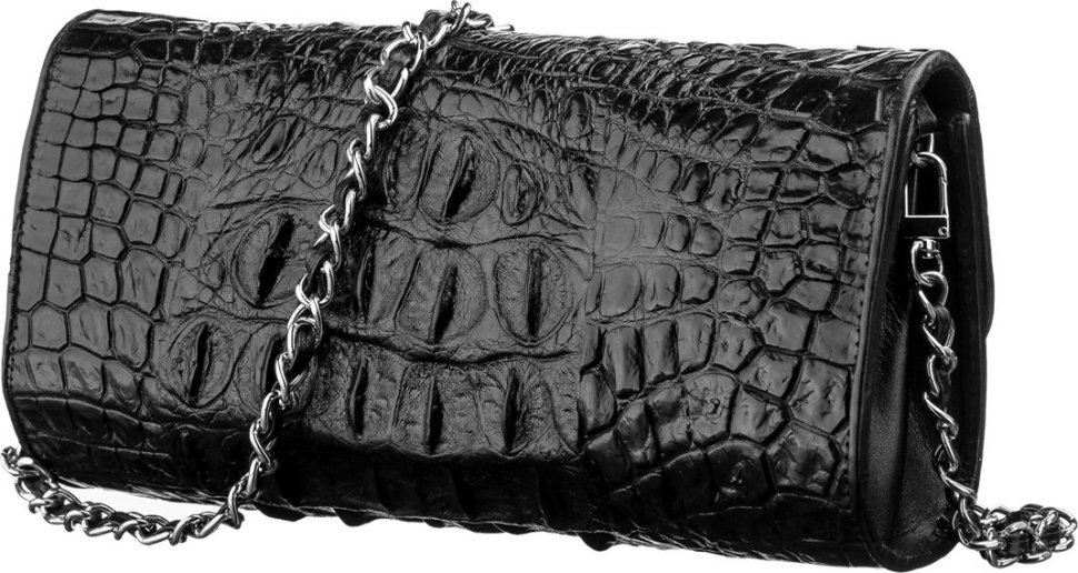 Фактурна сумка клатч з натуральної шкіри крокодила чорного кольору CROCODILE LEATHER (024-18242)