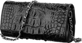 Фактурная сумка клатч из натуральной кожи крокодила черного цвета CROCODILE LEATHER (024-18242)