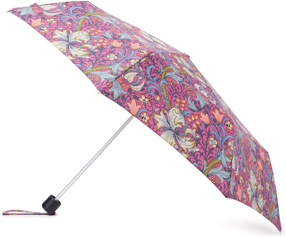 Женский зонт Fulton L907-041819 Morris & Co. Minilite-2 UV Golden Lily Pink (механика, складной, UPF 50+, с принтом цветов) 108007 modnotak фото №1