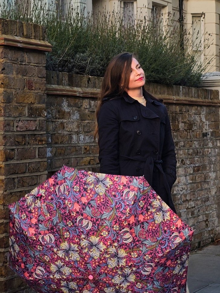 Женский зонт Fulton L907-041819 Morris & Co. Minilite-2 UV Golden Lily Pink (механика, складной, UPF 50+, с принтом цветов) 108007 modnotak фото №6