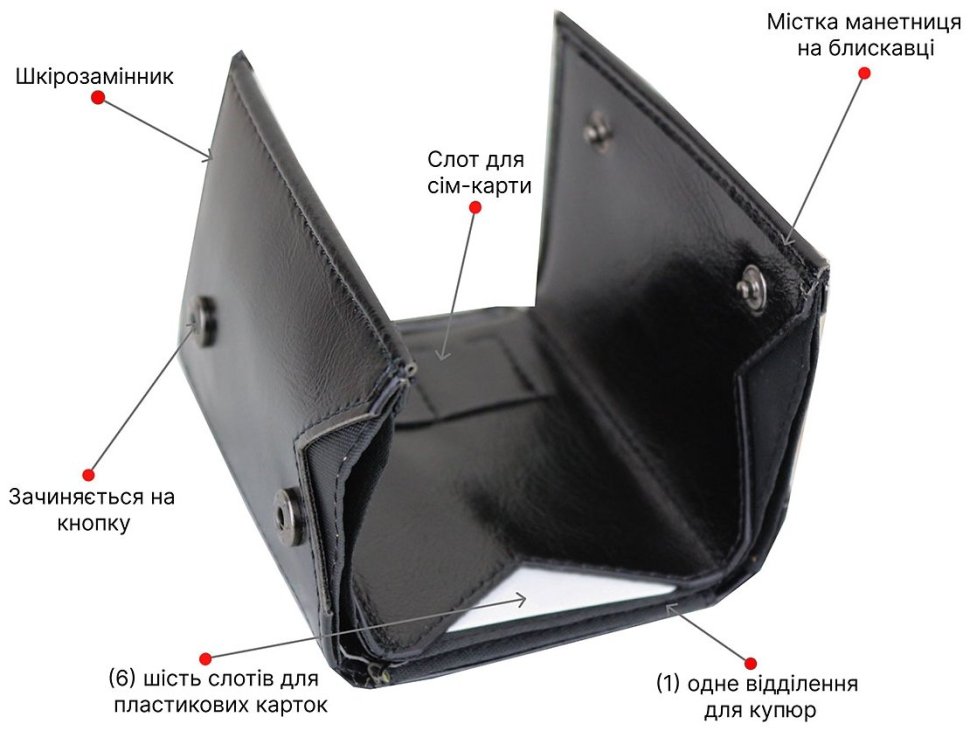 Черный женский кошелек стройного сложения из кожзама MD Leather (21517) modnotak фото №4