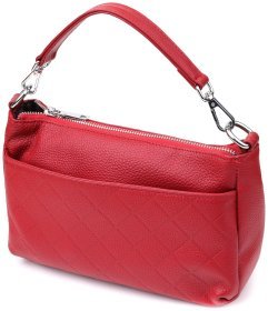Стильна жіноча сумка з фактурної шкіри з двома ремінцями Vintage 98207 червоного кольору