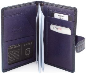 Синяя обложка для документов из натуральной кожи с тиснением под крокодила KARYA (438-509)