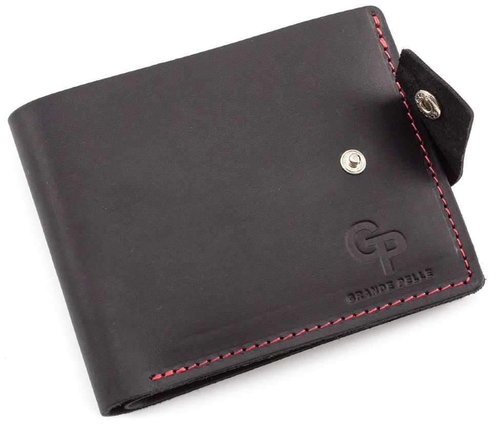 Стильний чорно-червоний гаманець ручної роботи Grande Pelle (13035)