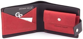 Стильный черно-красный кошелек ручной работы Grande Pelle (13035)
