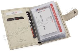 Светлая кожаная обложка с фиксацией на кнопку KARYA (440-247)