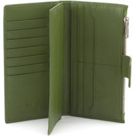 Кожаный женский купюрник оливкового цвета с хлястиком на магните Marco Coverna 68607