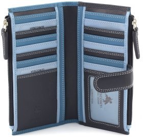 Синій жіночий купюрник з натуральної шкіри з хлястиком на кнопці та RFID-захистом - Visconti Bermuda 68807