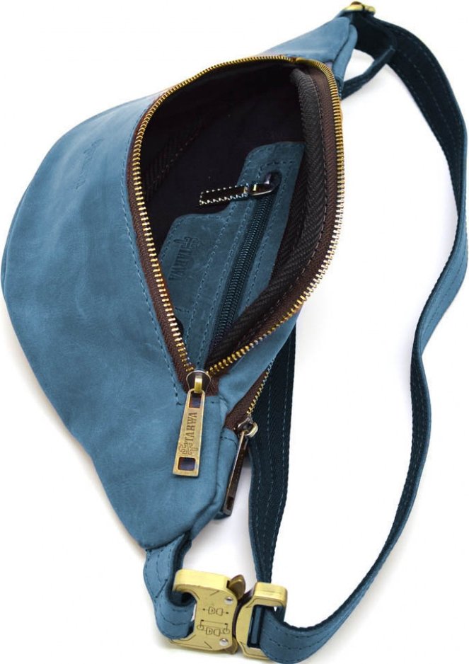 Шкіряна вінтажна сумка на пояс у блакитному кольорі TARWA (21633)