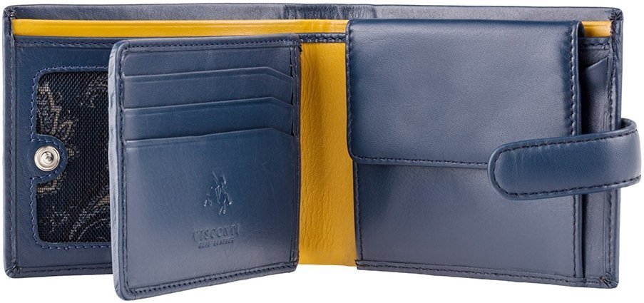 Мужское портмоне из натуральной синей кожи под карты, документы и монеты Visconti Leonardo 68907