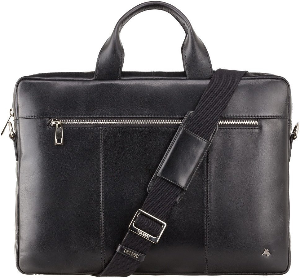 Солідна чоловіча сумка під ноутбук 13 дюймів з натуральної шкіри чорного кольору Visconti Charles 69007